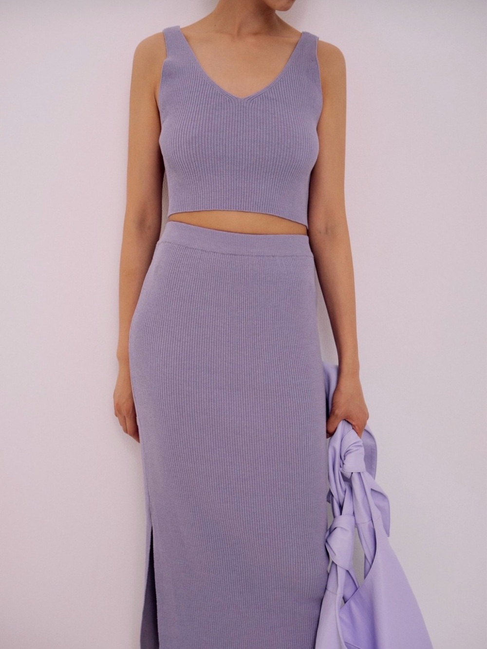 Meijong Park Ribbed Knit Crop Top in Lavender